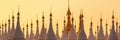 White stupas of Sanda Muni Pagoda at sunset in Mandalay Burma Myanmar Royalty Free Stock Photo