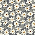 White stylized chamomile flowers on a gray background. Seamless pattern with abstract hand drawn geometric flowers Royalty Free Stock Photo