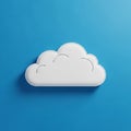 A white stylized cloud icon is positioned against a solid blue background Royalty Free Stock Photo