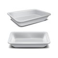 White styrofoam food storage. Food plastic tray, dark foam meal container, empty box for food vector illustration Royalty Free Stock Photo