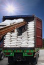 White sugar bags transferred to container for exporting Royalty Free Stock Photo