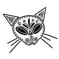 White sugar cat skull vector icon. Hand-drawn illustration isolated on white background. Decorated head of a cute kitten.