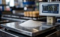 White sugar granules measured on an electronic digital kitchen scale. Royalty Free Stock Photo