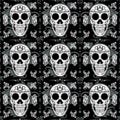 White Sugar Skull Seamless Background