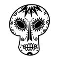 White sugar skull vector icon. Hand drawn doodle isolated on white background. The patterned face of a man.