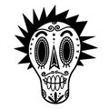 White sugar skull vector icon. Hand-drawn doodle isolated on white. Painted face of a man with a mohawk