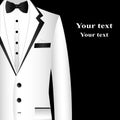 White suit with bow tie on postcard.