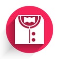 White Suit icon isolated with long shadow. Tuxedo. Wedding suits with necktie. Red circle button. Vector