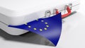 White suitecase with european flag - 3D rendering illustration