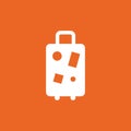 White suitcase on orange background, logo, vector icon Royalty Free Stock Photo