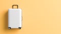 White suitcase on pastel yellow background with copy space. Mock up for travel concept design. 3D illustration