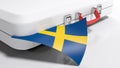 White suitecase with flag of Sweden - 3D rendering illustration