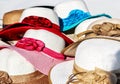 White summer hats colorful decorated