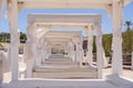 White sun canopy with mattress on luxury sand beach in tropical resort in Red Sea coast in Egypt, Africa Royalty Free Stock Photo