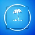 White Sun protective umbrella for beach icon isolated on blue background. Large parasol for outdoor space. Beach Royalty Free Stock Photo