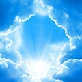 White sun sky cloud stairs in sky bright light from heaven beautiful light Royalty Free Stock Photo