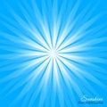 White sunlight on blue background. Sunshine cover vector illustration with dazzling radiance. Solar banner with rays Royalty Free Stock Photo