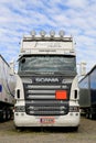 White Super Scania V8 Heavy Truck in a Show