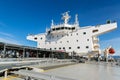 White superstructure of the tanker under blue sky