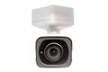 White surveillance camera .CCTV isolated on white. Front face lens view. Close up. Under the dome concept Royalty Free Stock Photo