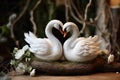 White swan couple decoration created with generative AI technology