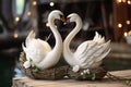 White swan couple decoration created with generative AI technology