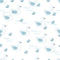 White Swan Family Lake Vector Graphic Illustration Seamless Pattern Royalty Free Stock Photo