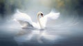 A white swan floating on top of a body of water