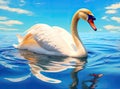 White swan in the foggy lake at the dawn. Morning lights. Romantic background. Beautiful swan. Cygnus. Romance of white Royalty Free Stock Photo