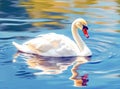 White swan in the foggy lake at the dawn. Morning lights. Romantic background. Beautiful swan. Cygnus. Romance of white Royalty Free Stock Photo