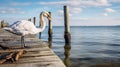 Romantic Seascapes: A Swan On An Old Pier