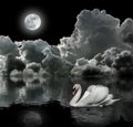 White swan at night Royalty Free Stock Photo