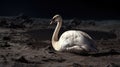 a white swan sitting in the sand Royalty Free Stock Photo