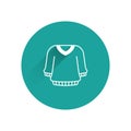 White Sweater icon isolated with long shadow background. Pullover icon. Sweatshirt sign. Green circle button. Vector Royalty Free Stock Photo