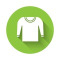 White Sweater icon isolated with long shadow. Pullover icon. Green circle button. Vector Illustration Royalty Free Stock Photo