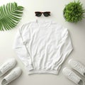 White Sweatshirt Outfit Layflat Casual Summer Style Royalty Free Stock Photo