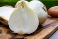 White sweet doux french salad and purple shallots onions vegetables on food market close up Royalty Free Stock Photo