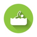 White Swimmer athlete icon isolated with long shadow background. Green circle button. Vector Royalty Free Stock Photo