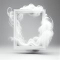 White swirling smoke square frame isolated on grey background. Royalty Free Stock Photo