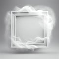 White swirling smoke square frame isolated on grey background. Royalty Free Stock Photo