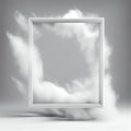 White swirling smoke square frame isolated on grey background. Royalty Free Stock Photo