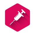 White Syringe icon isolated with long shadow. Syringe for vaccine, vaccination, injection, flu shot. Medical equipment. Pink Royalty Free Stock Photo