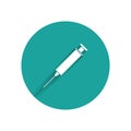 White Syringe icon isolated with long shadow. Syringe for vaccine, vaccination, injection, flu shot. Medical equipment Royalty Free Stock Photo