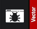 White System bug concept icon isolated on black background. Code bug concept. Bug in the system. Bug searching. Vector Royalty Free Stock Photo