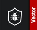 White System bug concept icon isolated on black background. Code bug concept. Bug in the system. Bug searching. Vector Royalty Free Stock Photo