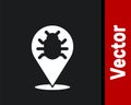 White System bug concept icon isolated on black background. Code bug concept. Bug in the system. Bug searching. Vector