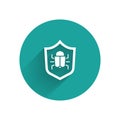 White System bug concept icon isolated with long shadow. Code bug concept. Bug in the system. Bug searching. Green Royalty Free Stock Photo