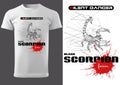 White T-shirt with Abstract Scorpion and Inscriptions