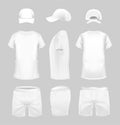 White t-shirt, cap and shorts template in three dimentions. Royalty Free Stock Photo
