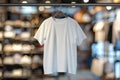 White T-Shirt on Display in a Modern Clothing Store Royalty Free Stock Photo